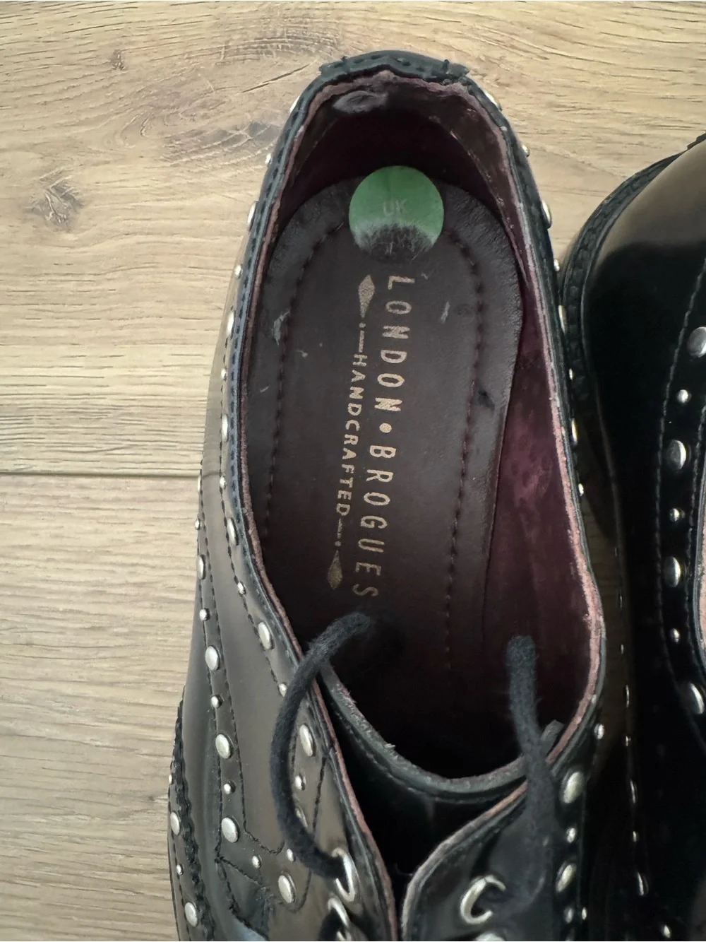 L&B Black Leather Studded Wingtip Oxfords
